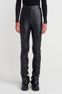 Siyah Büzgülü Uzun Vegan Deri Pantolon-K253013043