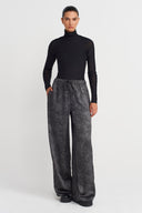 Off Black Washed Effect Wide Leg Trousers-K253013048