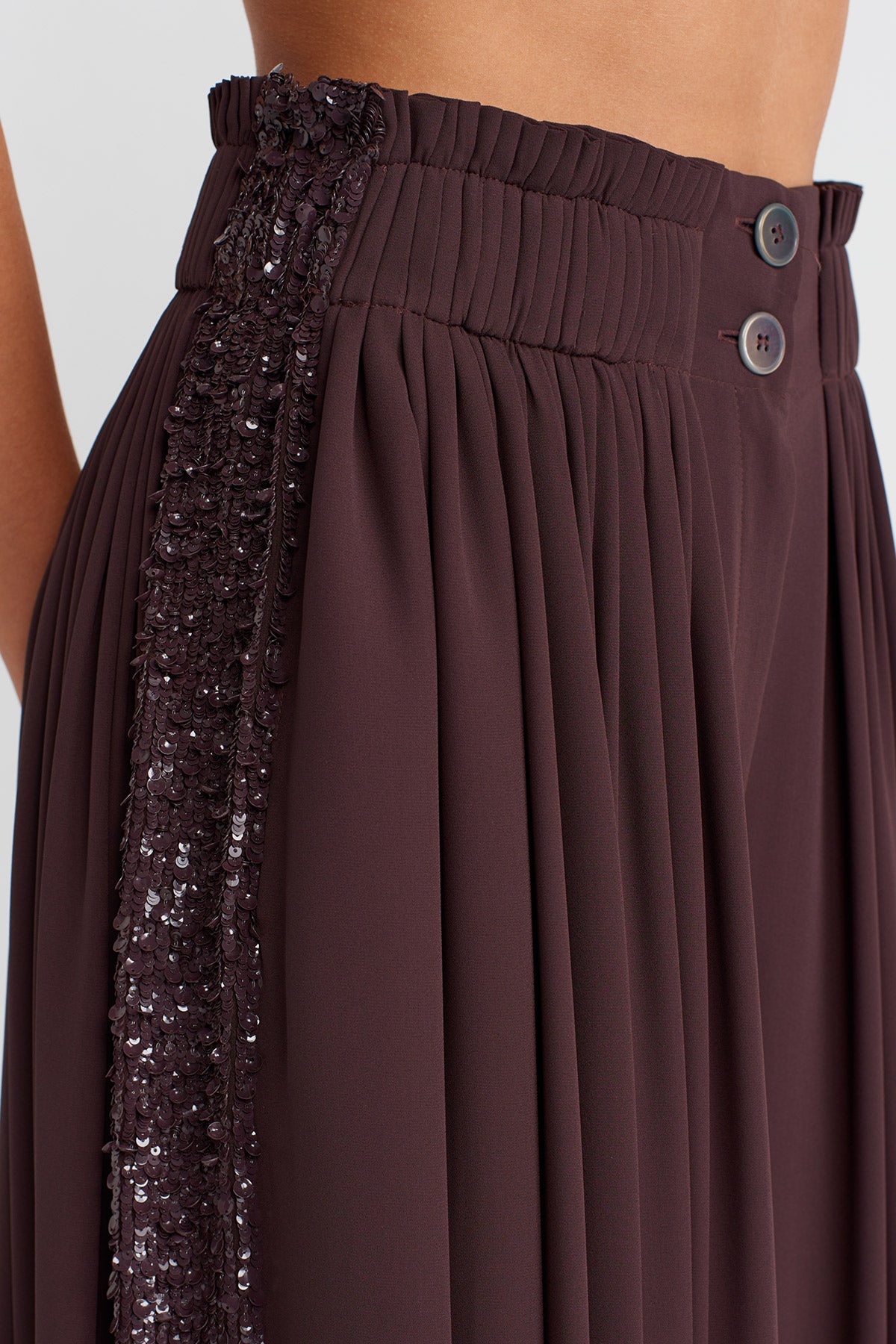 Koyu Mor Yanları Payet İşlemeli Bol Pantolon-K253013050