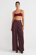 Dark Purple Double Breasted Palazzo Pants-K253013052