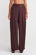 Dark Purple Double Breasted Palazzo Pants-K253013052