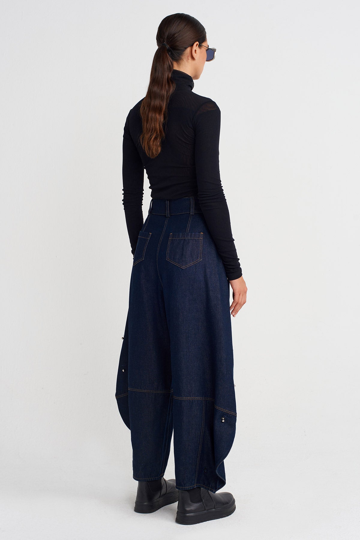 Indigo Metal Aksesuarlı Bol Denim Pantolon-K253013057