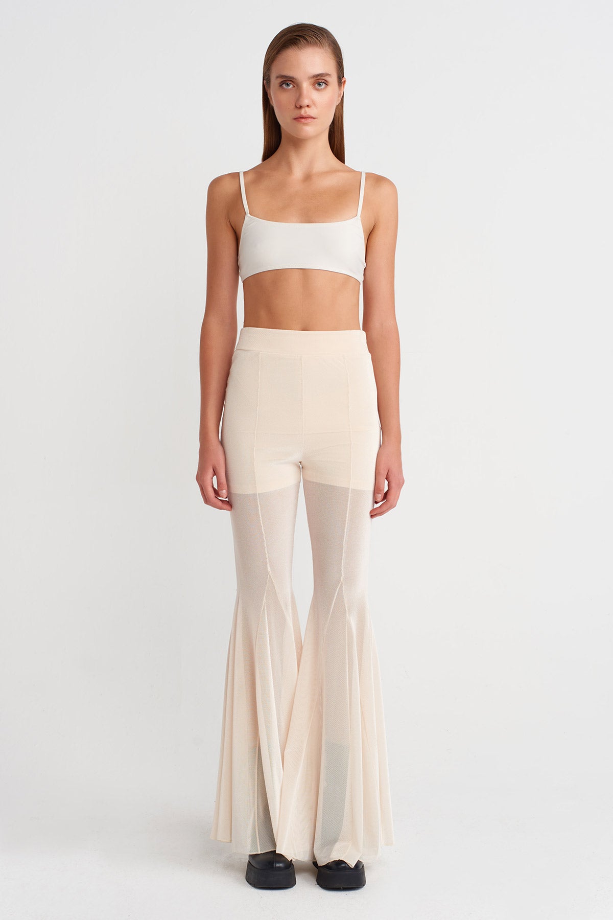 Natur Siyah Tül Flare Paça Pantolon-K253013059