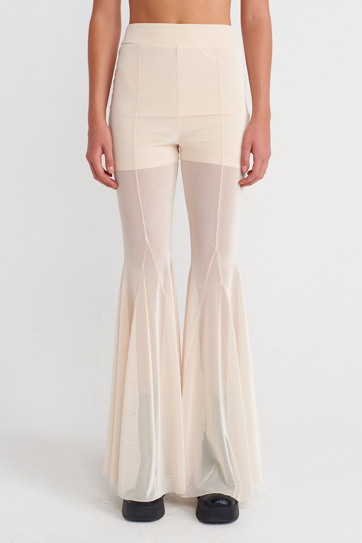Natur Siyah Tül Flare Paça Pantolon-K253013059