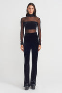 Black Velvet Trousers with Button Detail on the Legs-K253013060