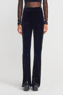 Black Velvet Trousers with Button Detail on the Legs-K253013060