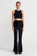 Black Corduroy Textured Flare Pants-K253013064