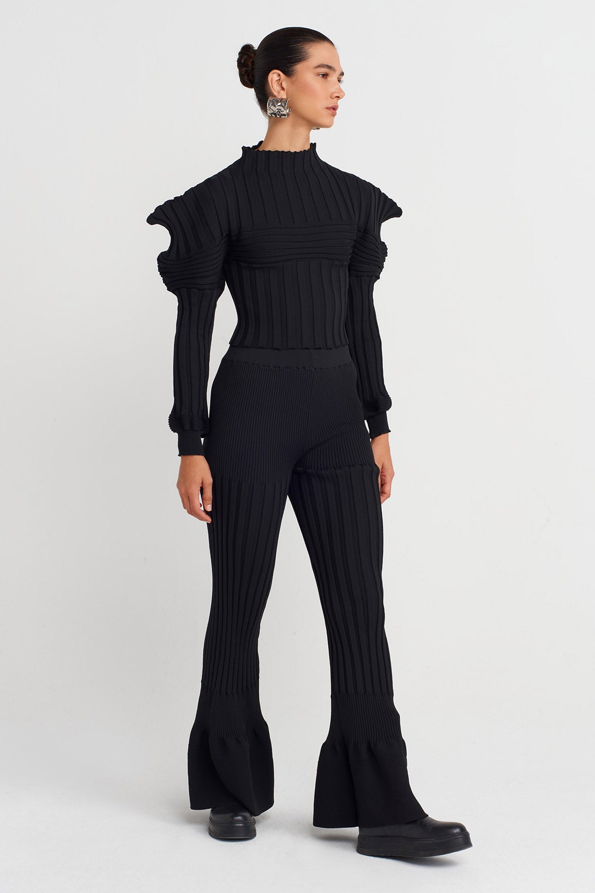 Siyah Yüksek Bel Triko Pantolon-K253013068