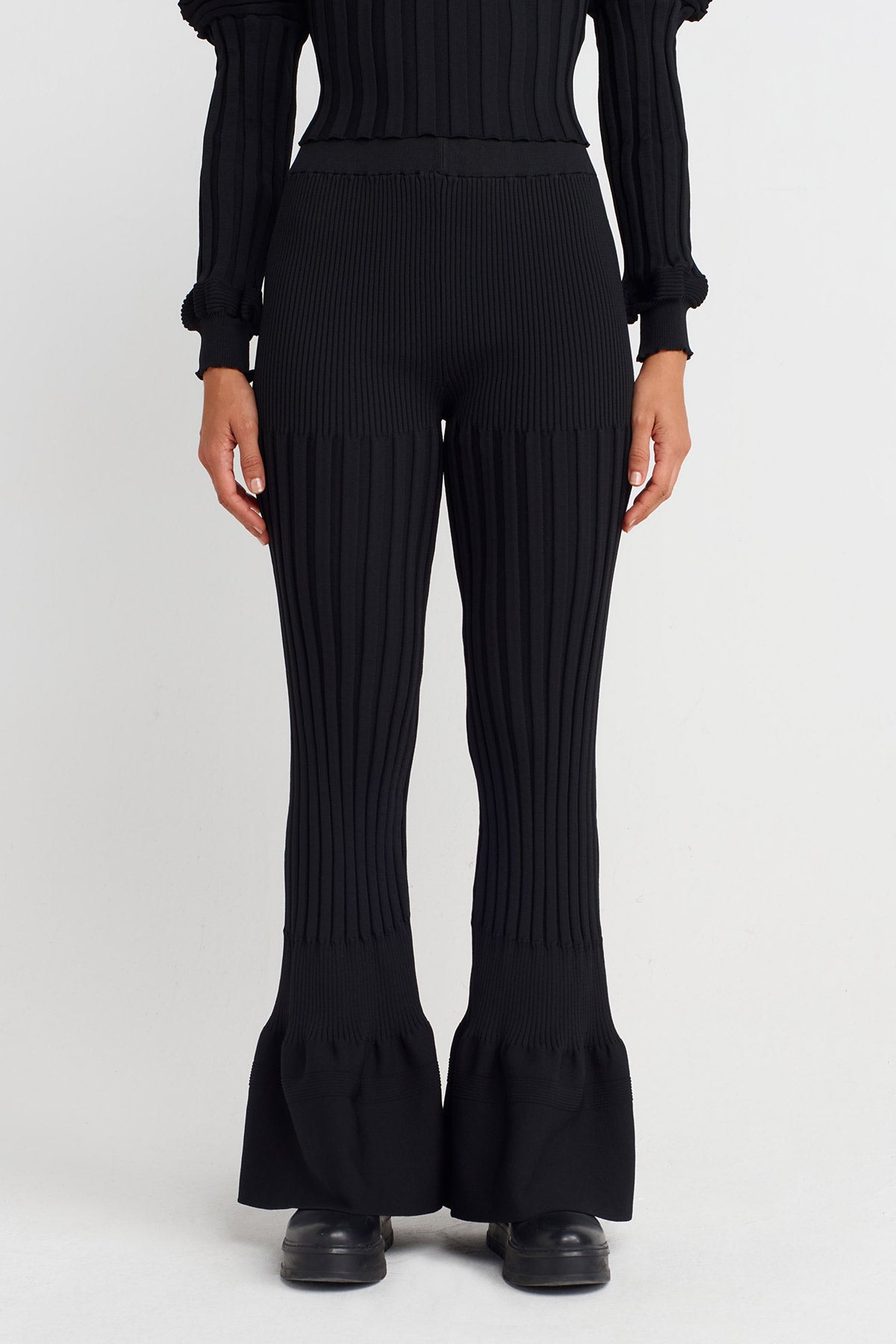 Siyah Yüksek Bel Triko Pantolon-K253013068