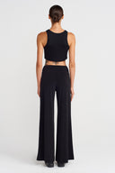 Siyah Bol Paça Jarse Pantolon-K253013074