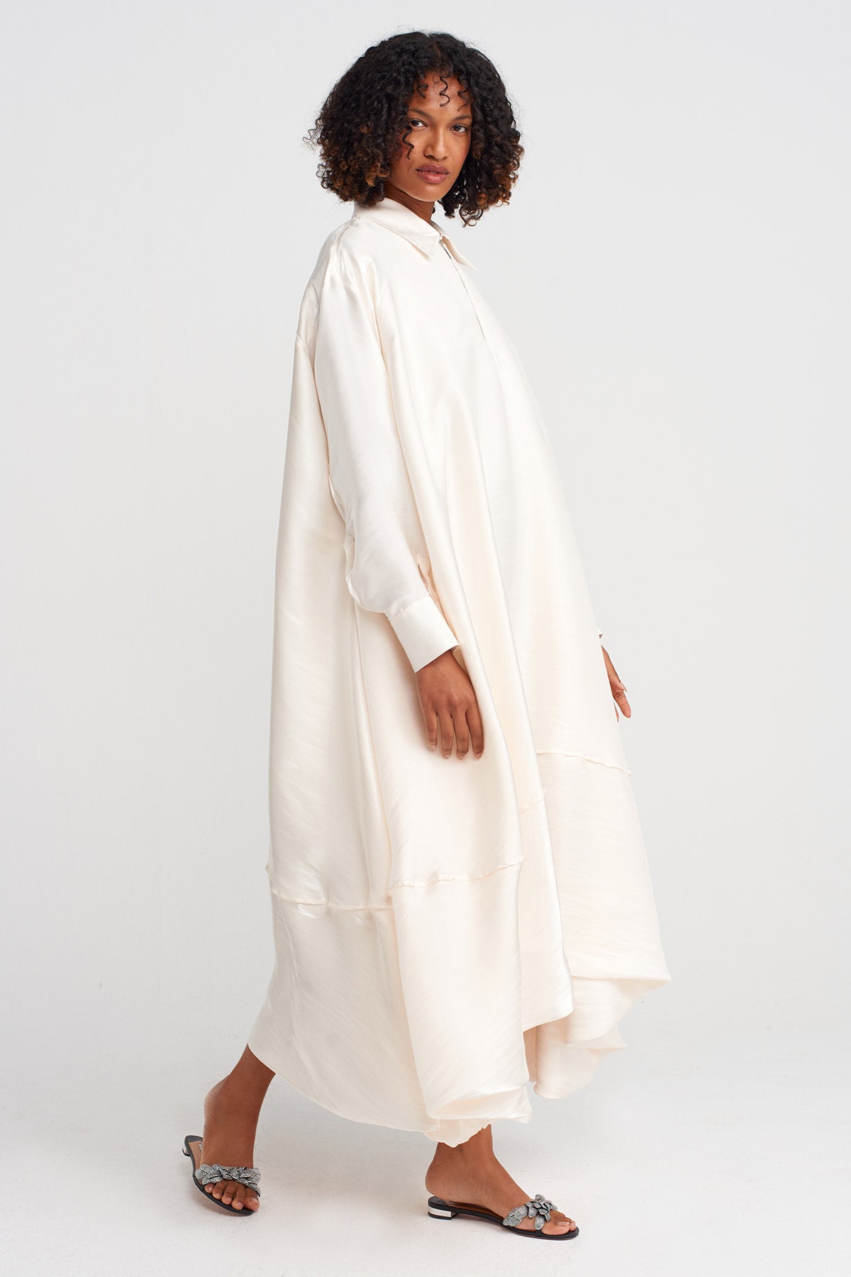 Ekru Gömlek Yakalı Kaftan Elbise-K254014021