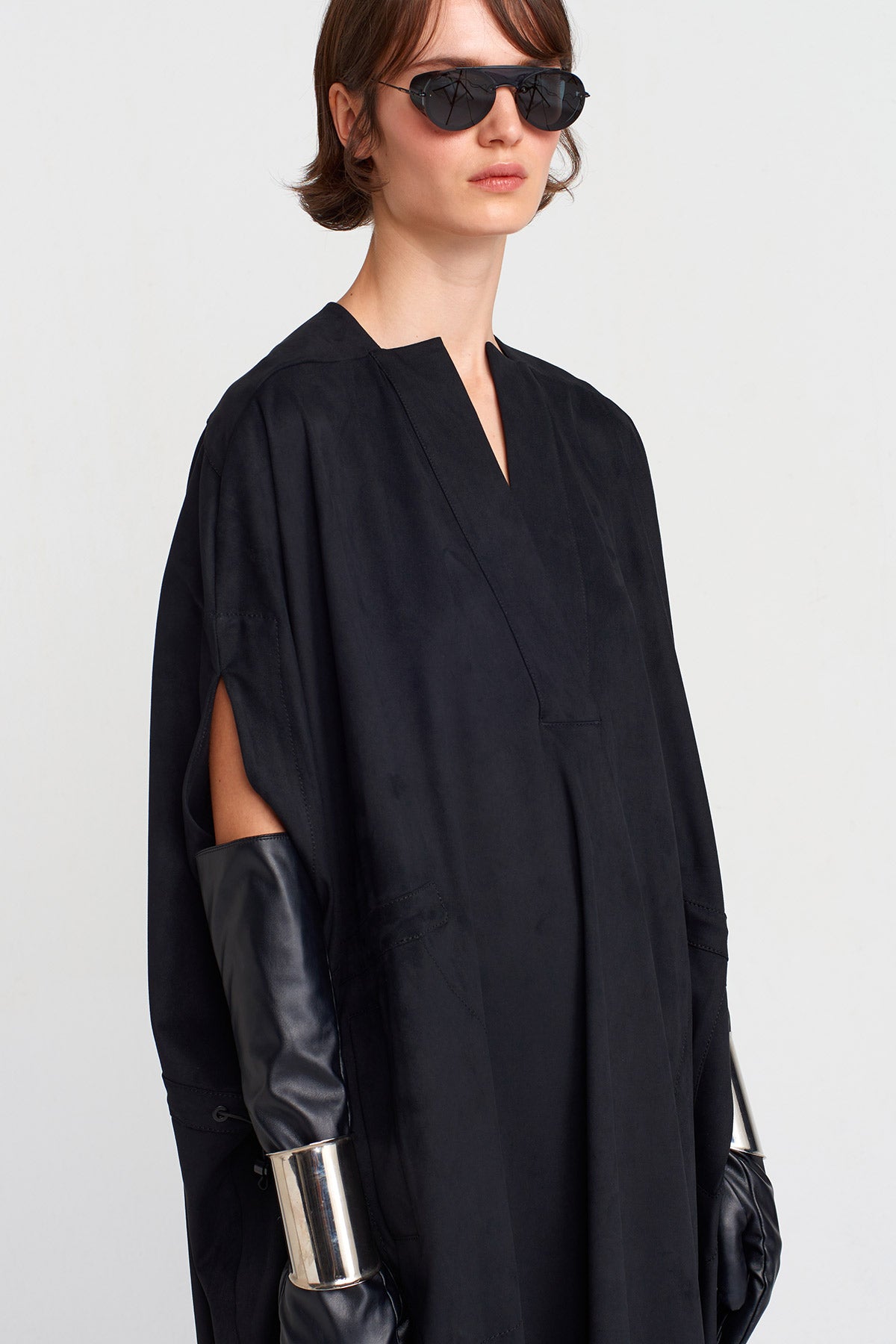 Siyah Süet Görünümlü, Kaftan Elbise-K254014030