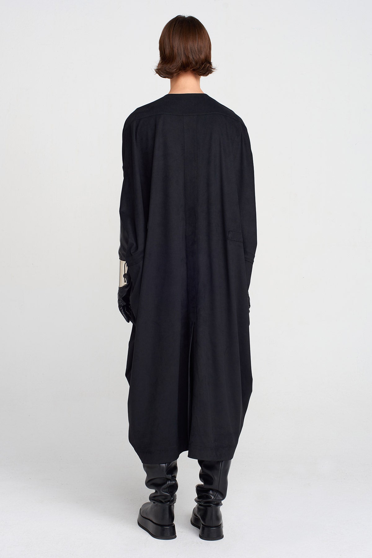 Siyah Süet Görünümlü, Kaftan Elbise-K254014030