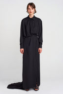 Black Deep Slit, Tailed Dress-K254014034