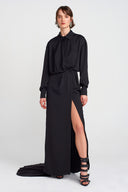 Black Deep Slit, Tailed Dress-K254014034