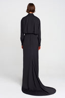 Black Deep Slit, Tailed Dress-K254014034