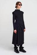 Black Waist-Sit, Back Window Midi Dress-K254014035