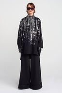 Black Puffy Silver Printed Short Dress-K254014037