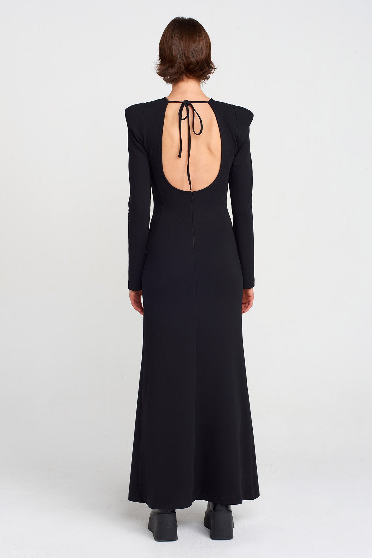 فستان أسود طويل مبطن-K254014042