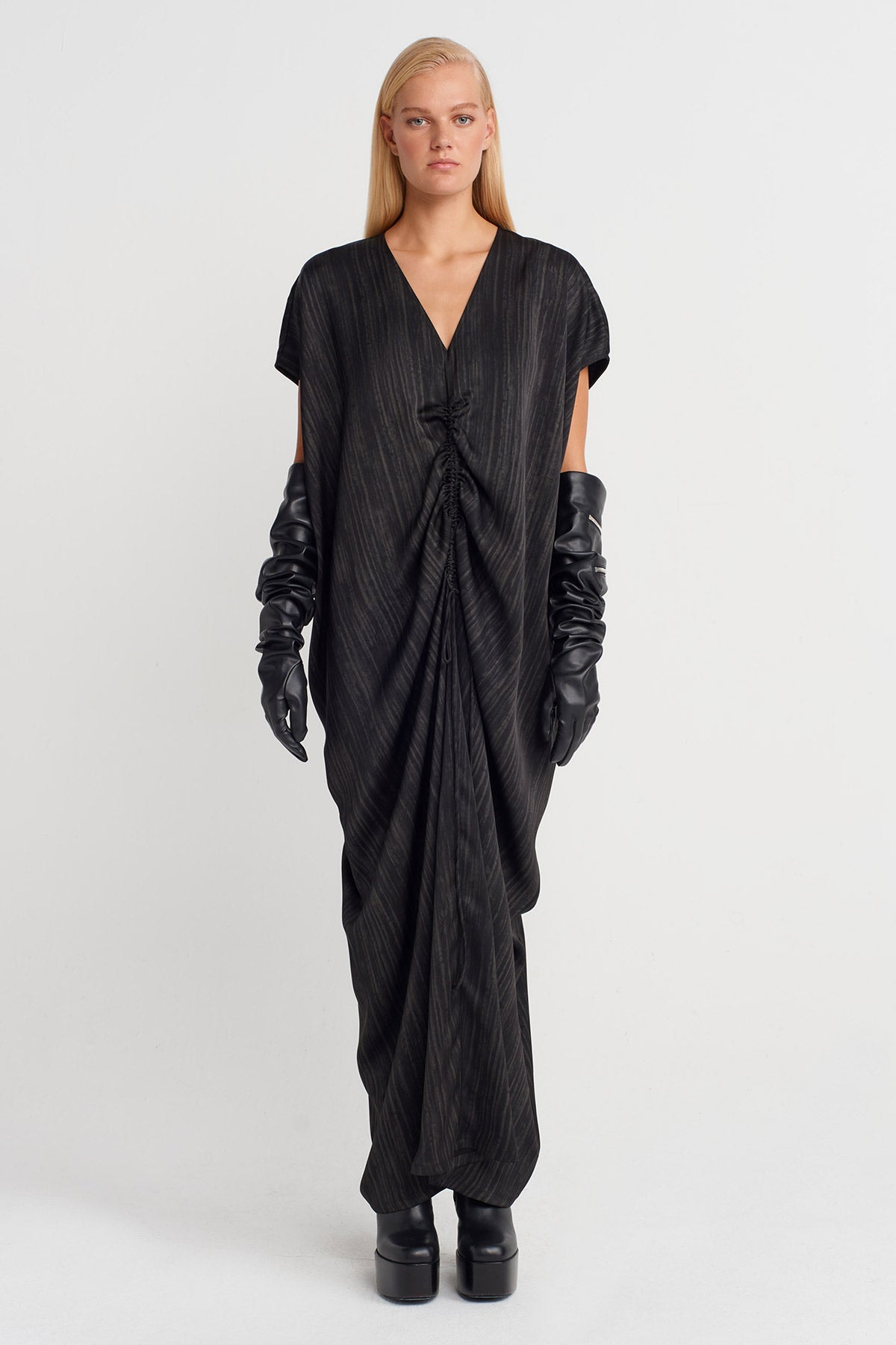 Brown Drape Detailed Maxi Dress-K254014057