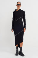 Black Asymmetrical Zipper Detailed Dress-K254014058