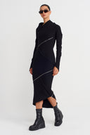 Black Asymmetrical Zipper Detailed Dress-K254014058
