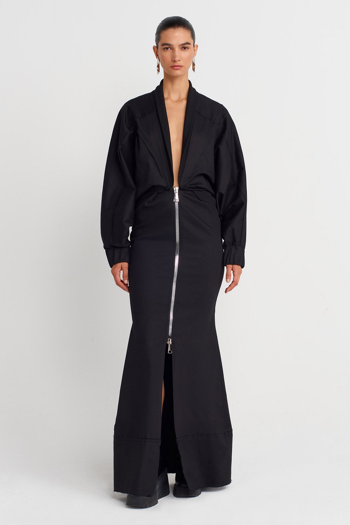 Black Zipper Detailed Maxi Dress-K254014059