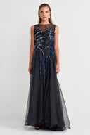 Black Denim Pieced Silk Chiffon Dress-K254014075