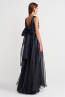 Black Denim Pieced Silk Chiffon Dress-K254014075