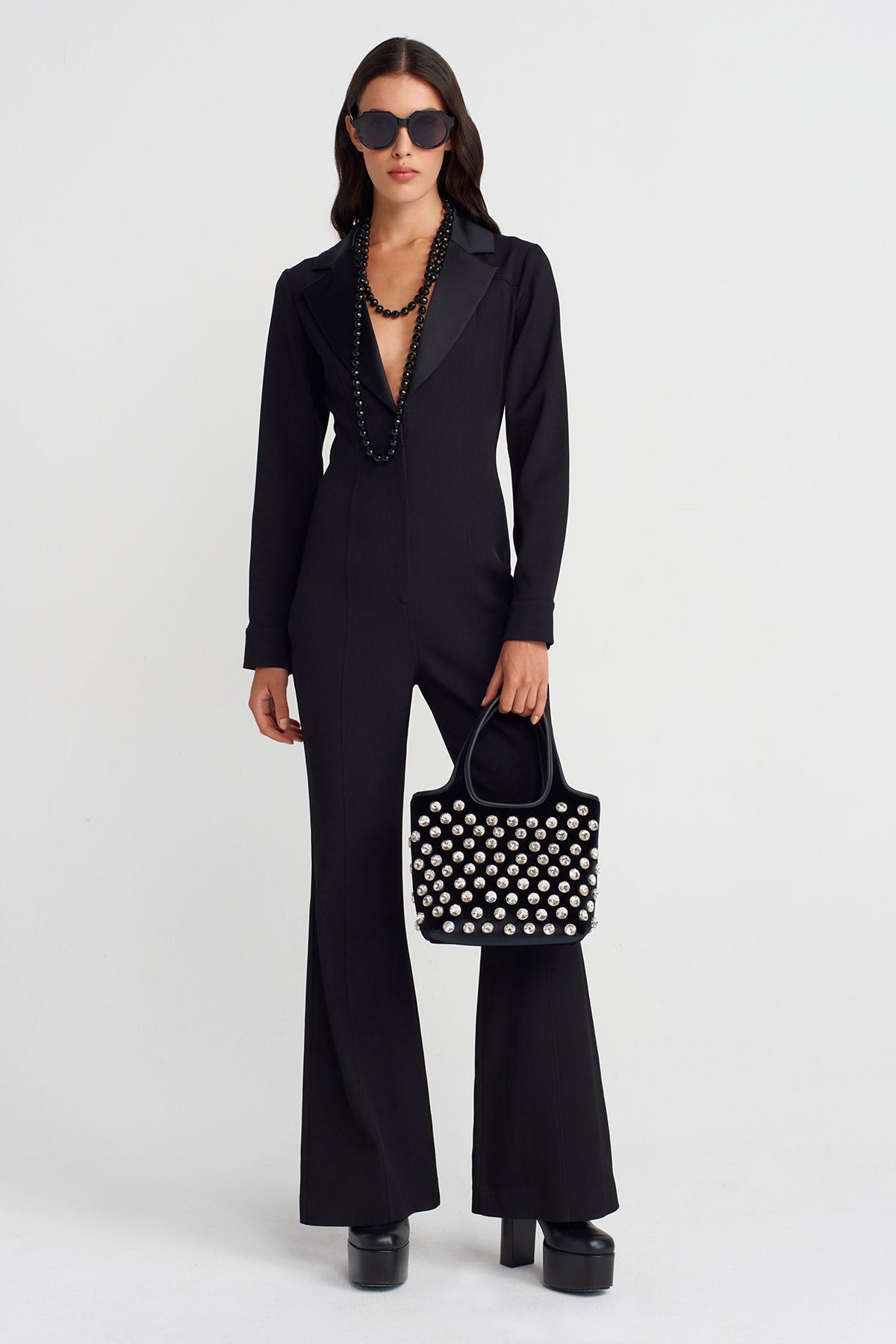 Black Jacket Collar Overalls-K254014085