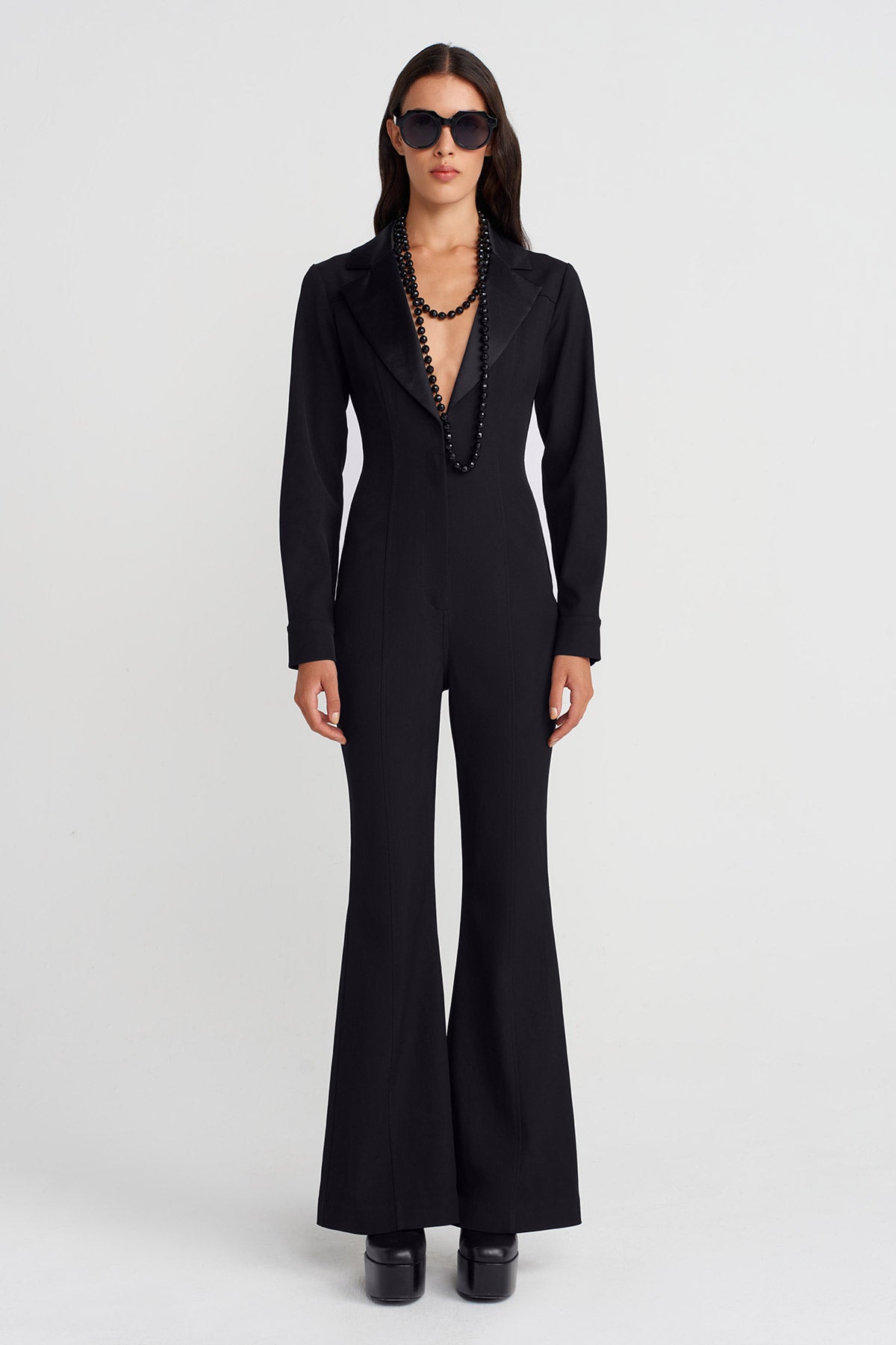 Black Jacket Collar Overalls-K254014085