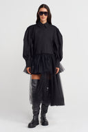 Black Asymmetrical Capri Skirt Shirt Dress-K254014089