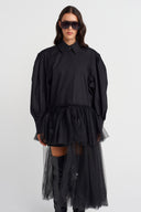 Black Asymmetrical Capri Skirt Shirt Dress-K254014089