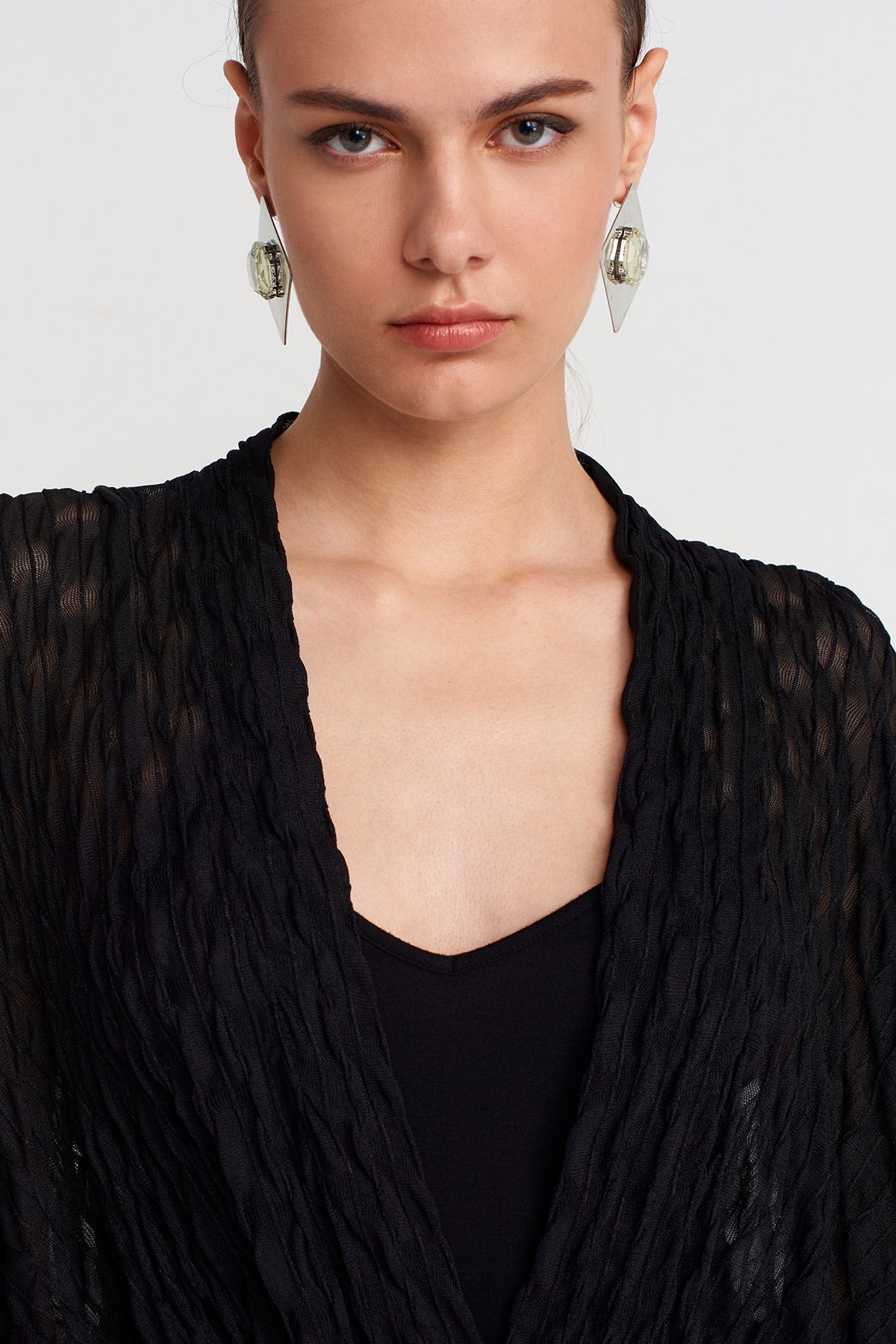 Black Crinkle Textured Long Chiffon Dress-K254014095