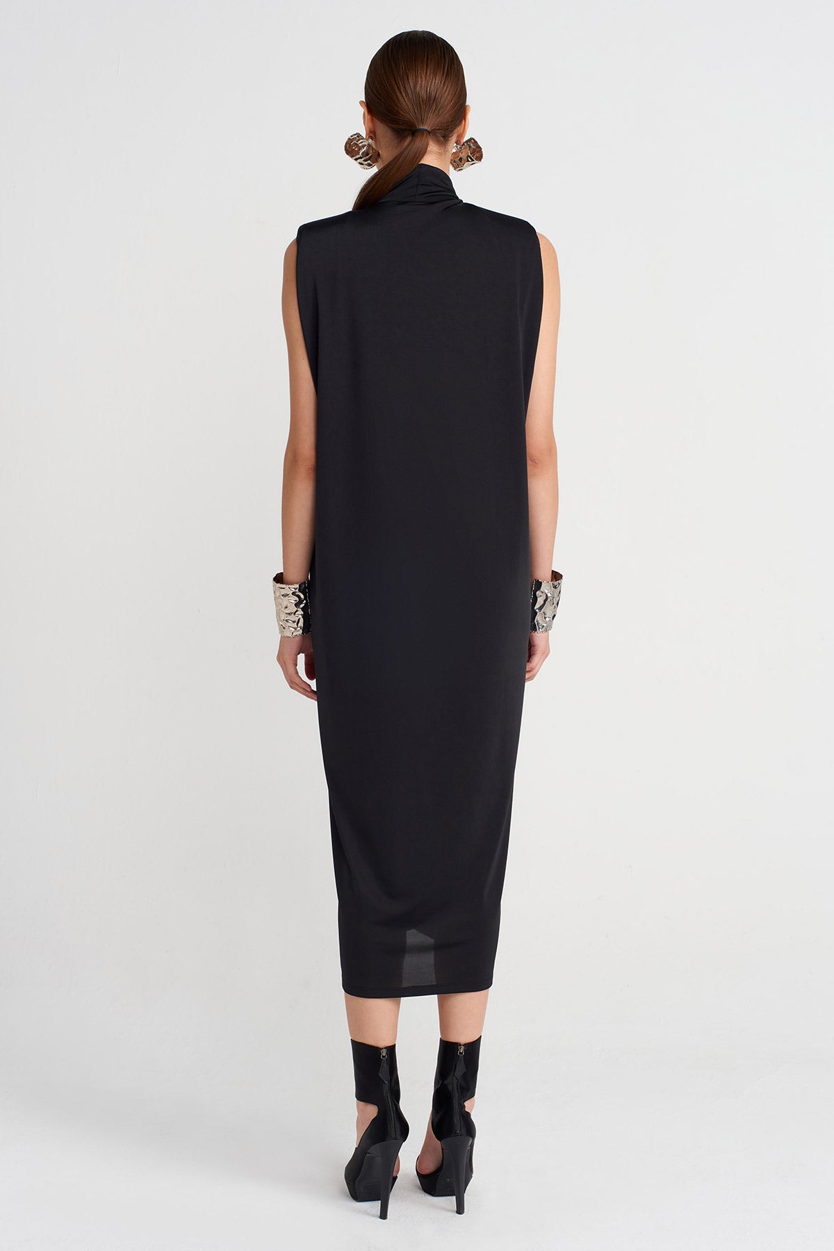 Black Draped Metal Buckle Dress-K254014098