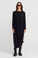 Black Draped Front Short Back Jersey Dress-K254014103