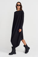 Black Draped Front Short Back Jersey Dress-K254014103