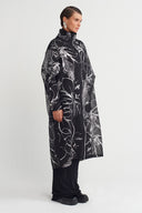 Siyah Metalik Baskılı Organze Uzun Ceket-K255015005