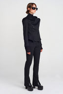 Black Zipper Detailed Suede Jacket-K255015026