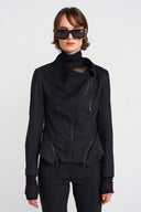 Black Zipper Detailed Suede Jacket-K255015026