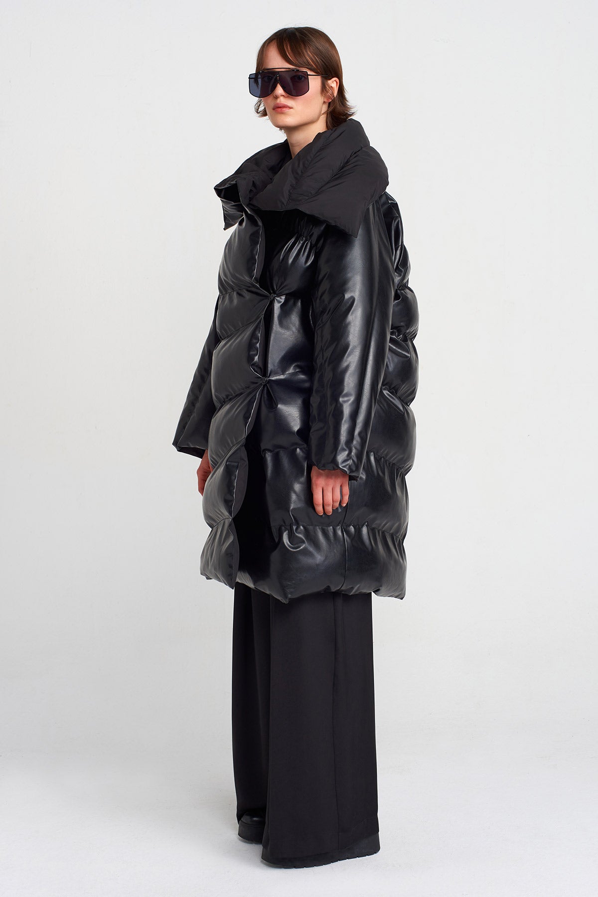 Siyah Vegan Deri Puffer Kaban-K255015027