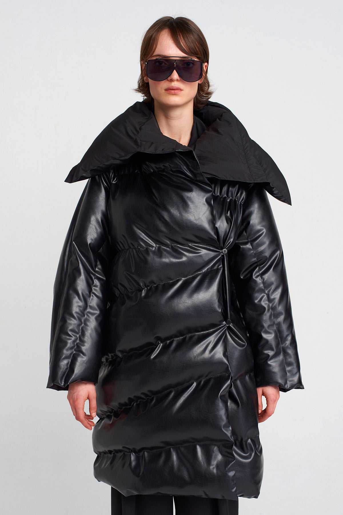Siyah Vegan Deri Puffer Kaban-K255015027