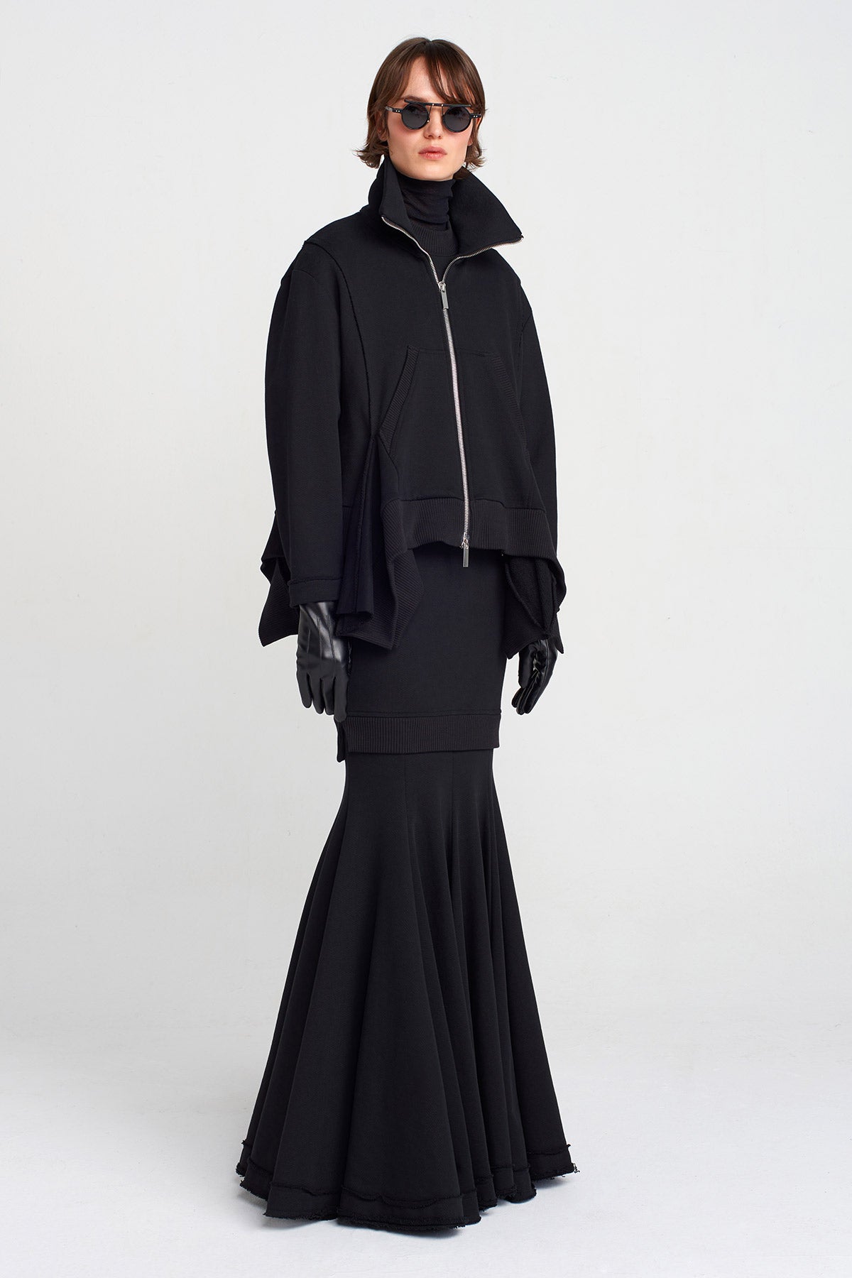 كارديجان أسود معدني بسحاب غير متماثل - K255015028