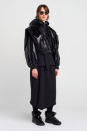 Black Shiny, Large Shoulder Bomber Jacket-K255015029