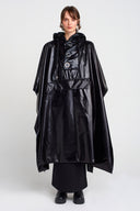 Black Shiny Oversize, Long Raincoat-K255015032