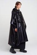 Black Shiny Oversize, Long Raincoat-K255015032