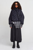 Black Quilted Short Bomber Jacket-K255015046