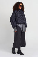 Black Quilted Short Bomber Jacket-K255015046