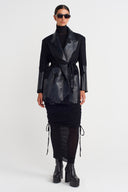 Siyah Baskılı, Belden Bağlanır Blazer Ceket-K255015056