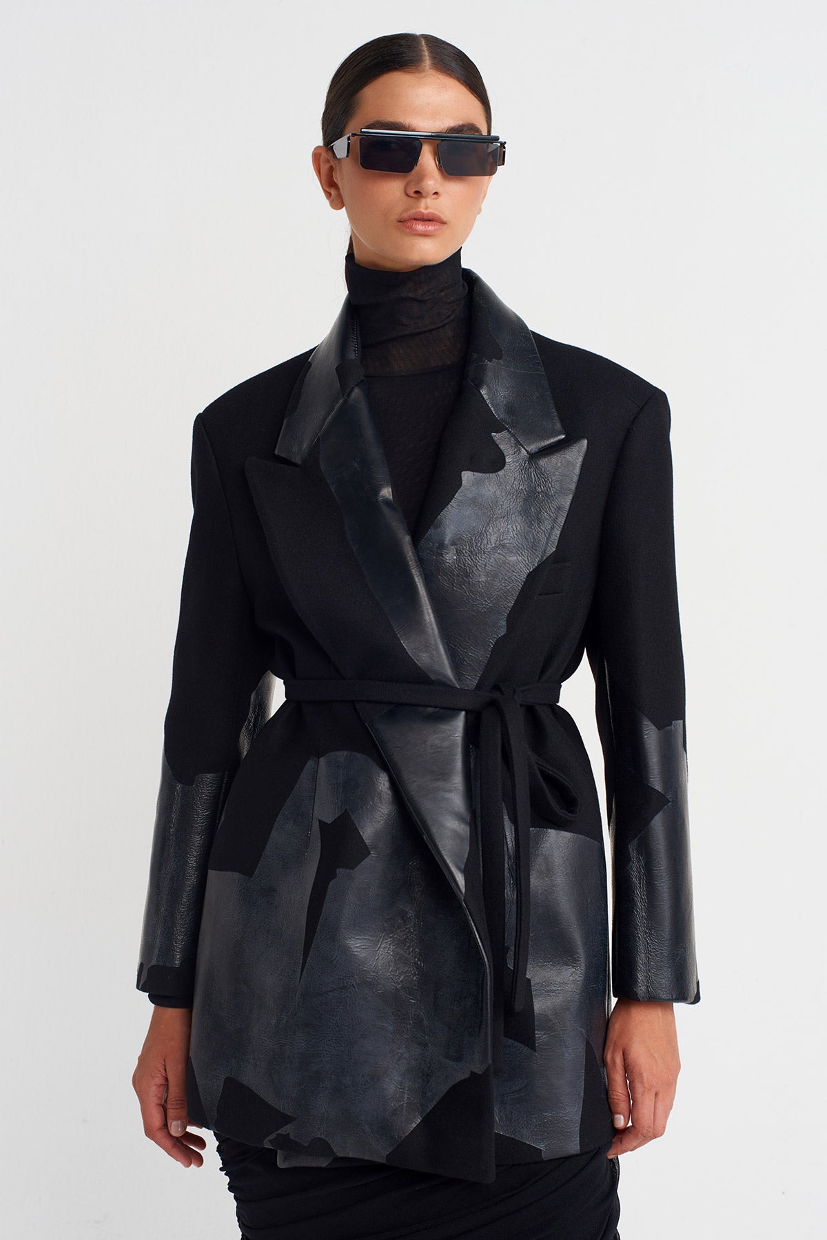 Siyah Baskılı, Belden Bağlanır Blazer Ceket-K255015056
